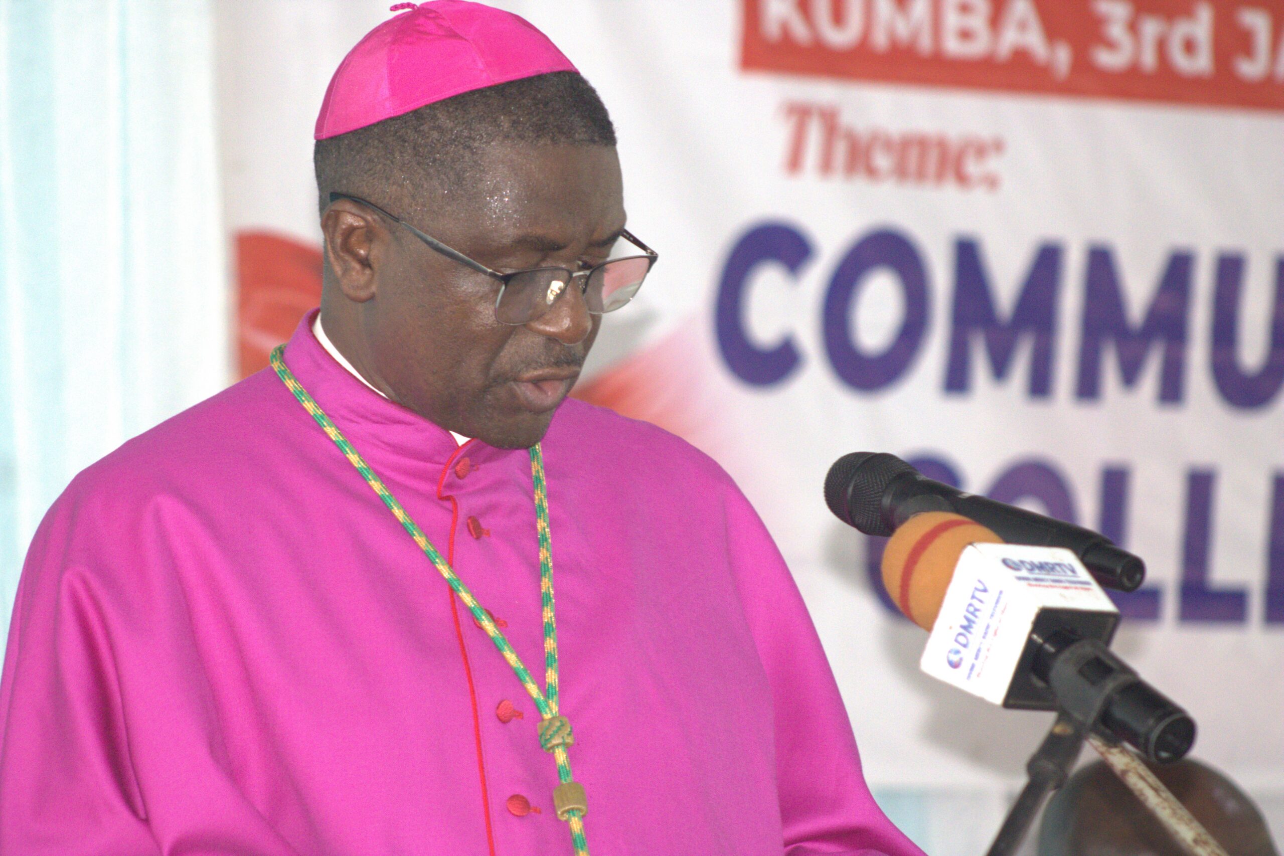 Archbishop Andrew Fuanya Nkea speaking at the 49th Annual Bishops’ Seminar in Kumba, Cameroon, addressing peace, unity, and civic responsibility.