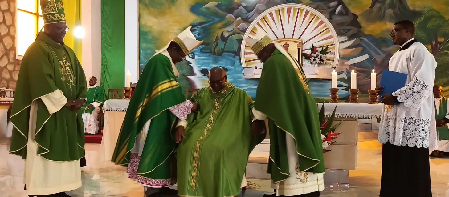 Archbishop Andrew Nkea presides over the installation of Fr. Derek Che Choh as Parish Priest of St. John the Baptist Parish, Ntaghem, in Cameroon's Bamenda Archdiocese.